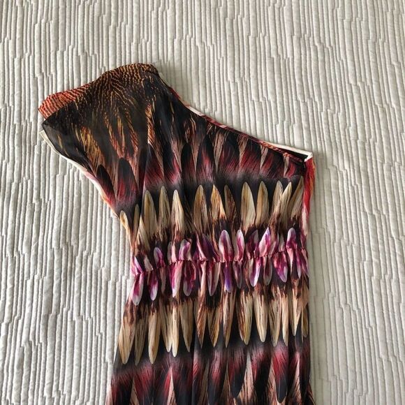 Topshop Feather Print One Shoulder Off Shoulder Maxi Dress Size US 8 - Picture 7 of 7